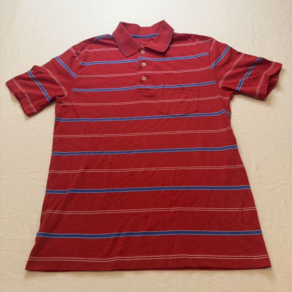 Saddlebred Shirt Men’s Small Red Stripe Short Sleeve Polo Quarter Button